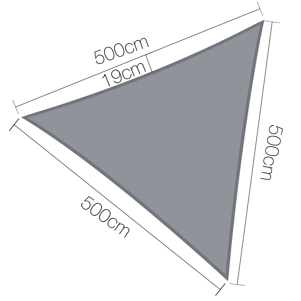 Instahut 280GSM Triangle Sun Shade Sail Cloth 5x5x5M - Grey