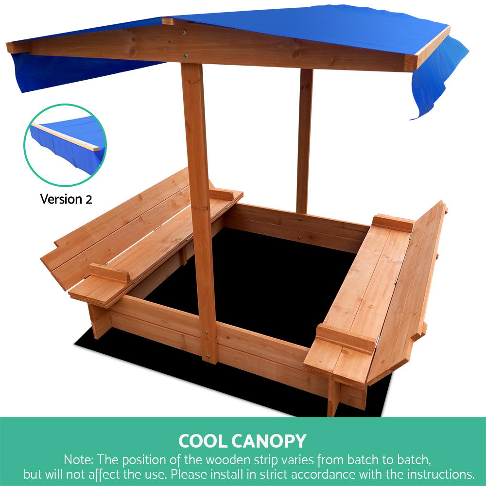 Keezi Kids Sandpit Toy Box w/ Canopy and Seats