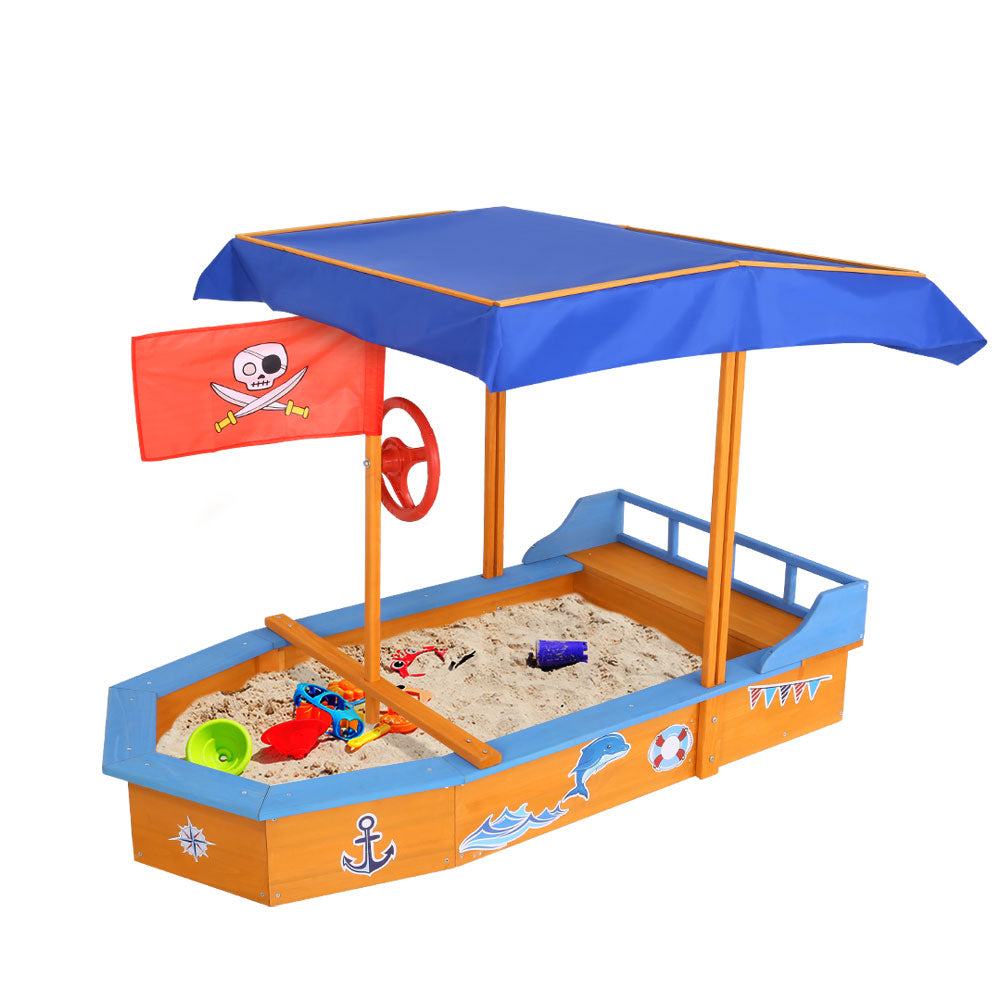 Keezi Kids Sandpit Toy Box Boat w/ Canopy