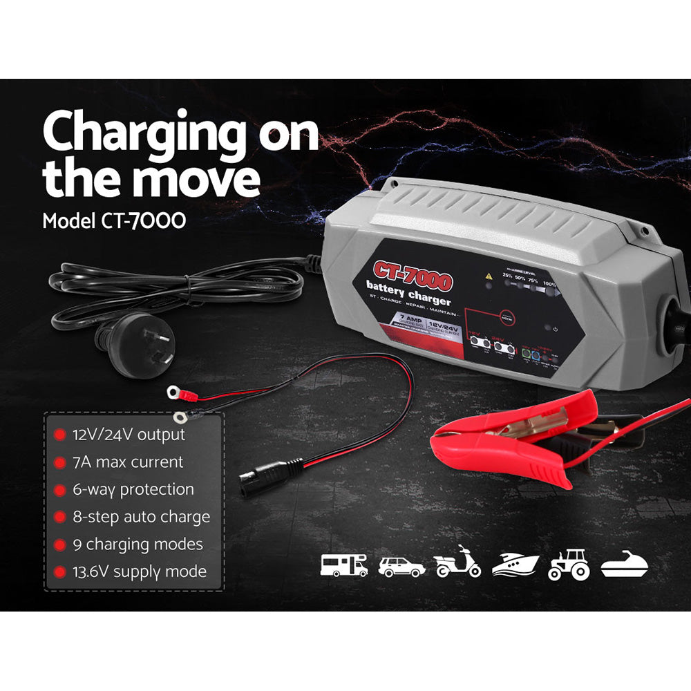 12V Automotive Car Battery Charger 7Amp 24V AGM