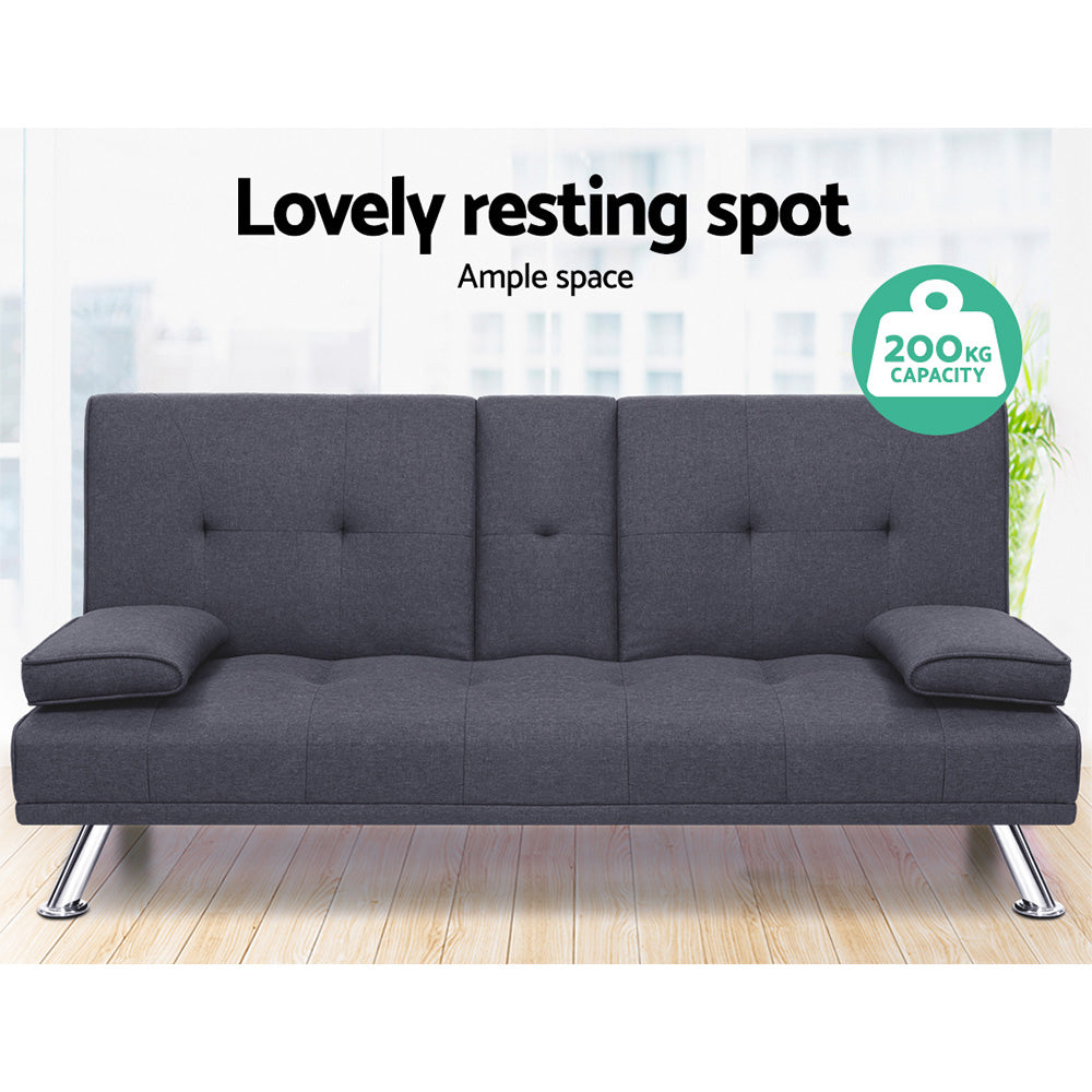 Artiss 3 Seater Sofa Bed Lounge Dark Grey