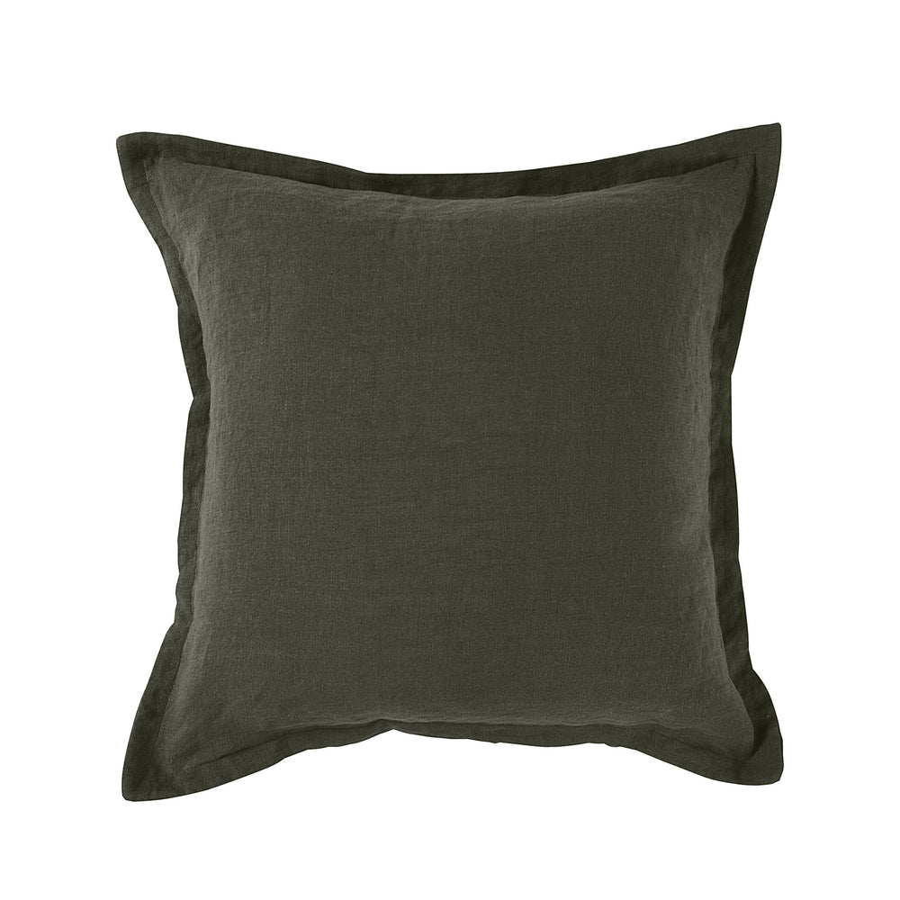 Natural Home ARDENNE Washed French Linen Cushion with Oxford Edge-Kale 50x50cm