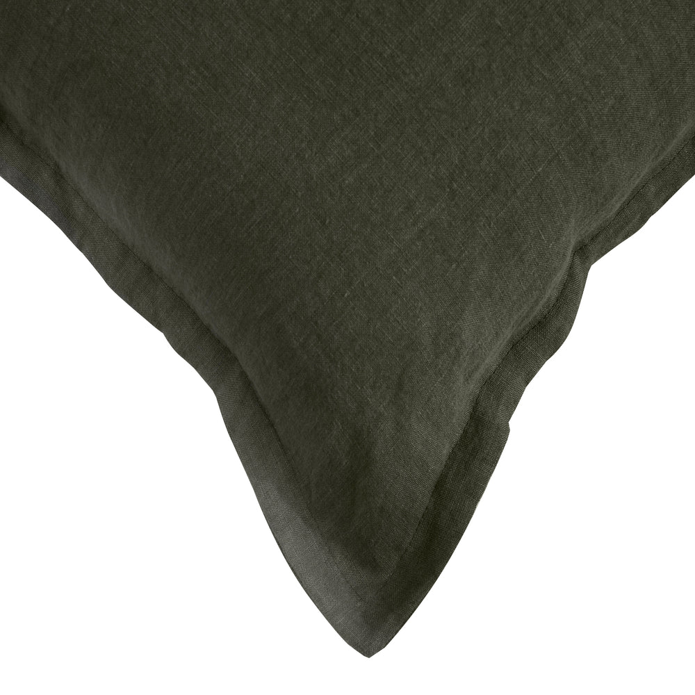 Natural Home ARDENNE Washed French Linen Cushion with Oxford Edge-Kale 50x50cm