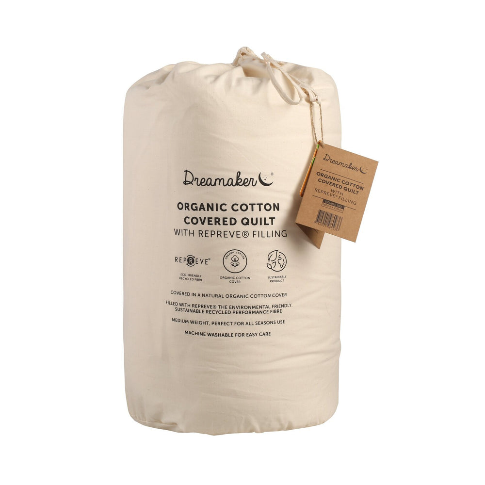 Dreamaker Organic Cotton Quilt 350GSM REPREVE Recycled Fibre Filling Breathable Eco-Friendly Single Bed