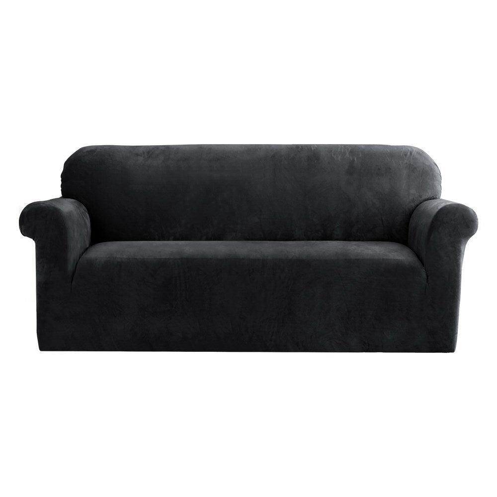 Artiss Sofa Cover Couch Covers Velvet 3 Seater Black