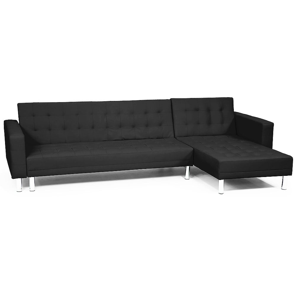 Sarantino Victoria Modular Faux Leather Sofa Bed with Chaise- Black