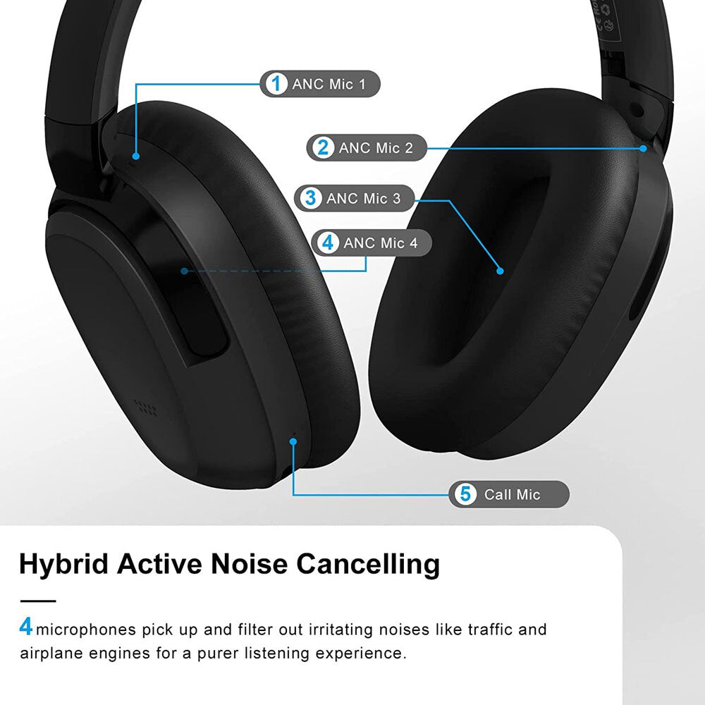 Silcron Active Noise Cancelling Headphones 40H Playtime - Black