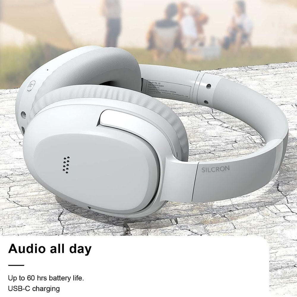 Silcron Active Noise Cancelling Headphones 40H Playtime - White