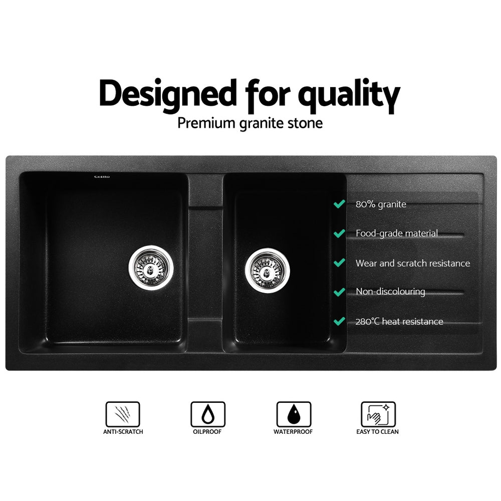 Cefito Granite Kitchen Sink Black 1160X500mm