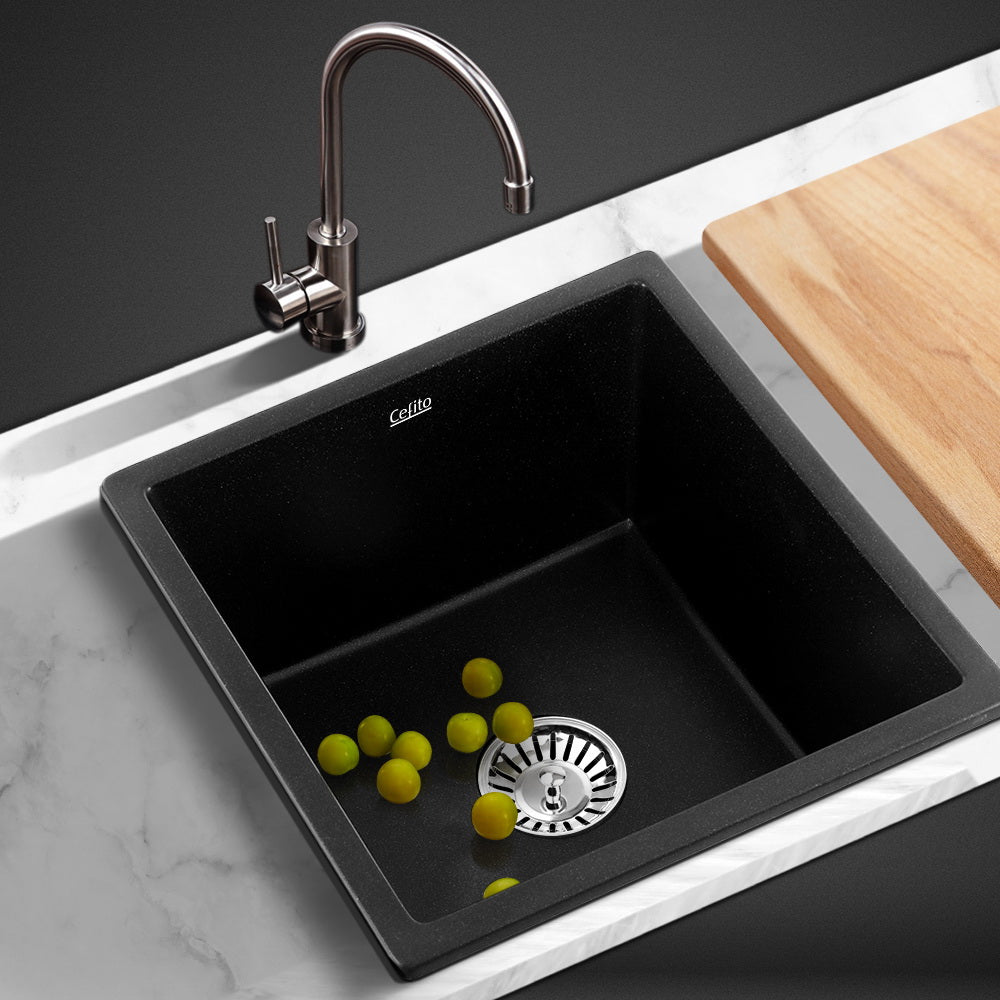 Cefito Stone Kitchen Sink Granite Basin Black 450X450MM