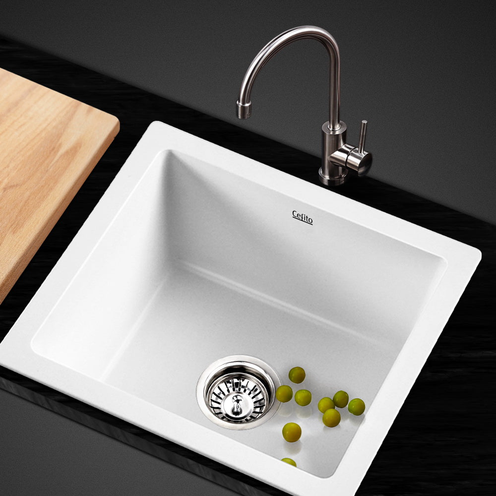 Cefito Stone Kitchen Sink Granite Basin White 460X410MM
