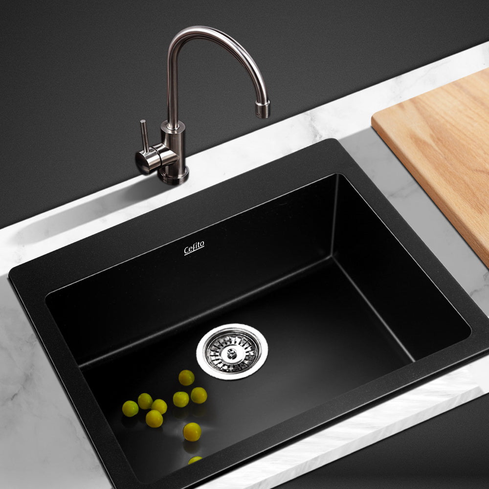 Cefito Stone Kitchen Sink Granite Basin Black 570X500MM