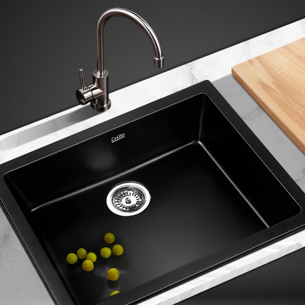 Cefito Stone Kitchen Sink Granite Basin Black 610X470MM