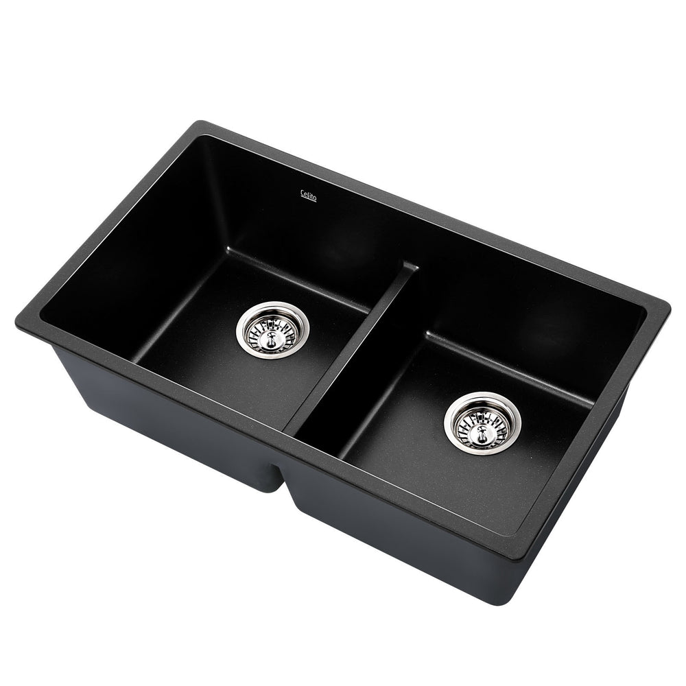 Cefito Stone Kitchen Sink Granite Basin Double Black 790X460MM