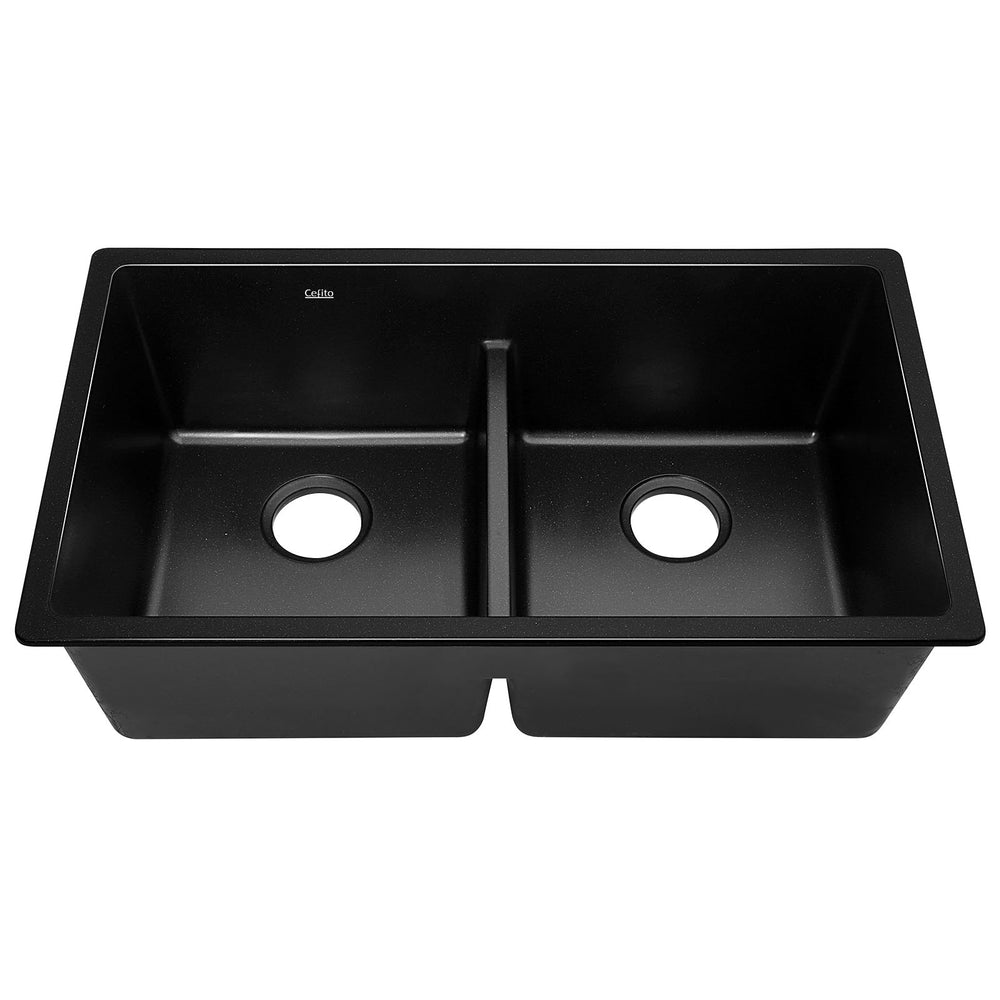 Cefito Stone Kitchen Sink Granite Basin Double Black 790X460MM