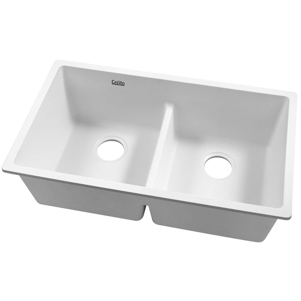 Cefito Stone Kitchen Sink Granite Basin Double White 790X460MM
