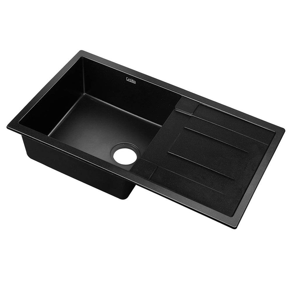 Cefito Stone Kitchen Sink Under/Topmount Black 860X500MM