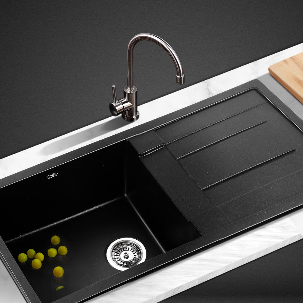 Cefito Stone Kitchen Sink Under/Topmount Black 860X500MM