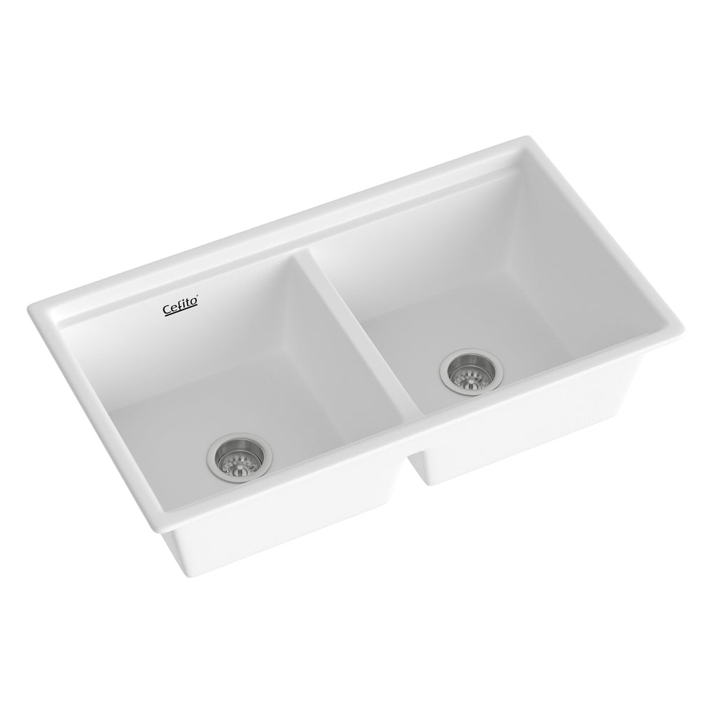 Cefito Kitchen Granite Sink Double Bowl 79cmx46cm White