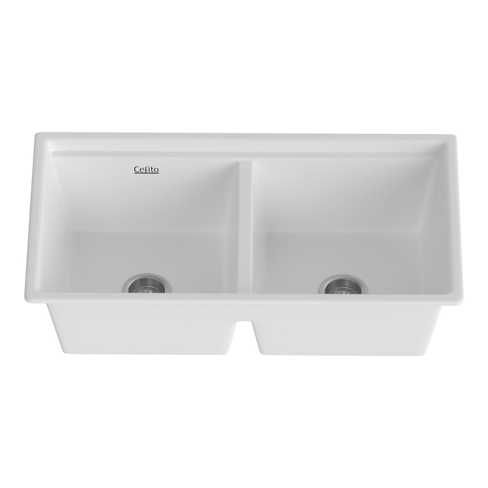 Cefito Kitchen Granite Sink Double Bowl 79cmx46cm White