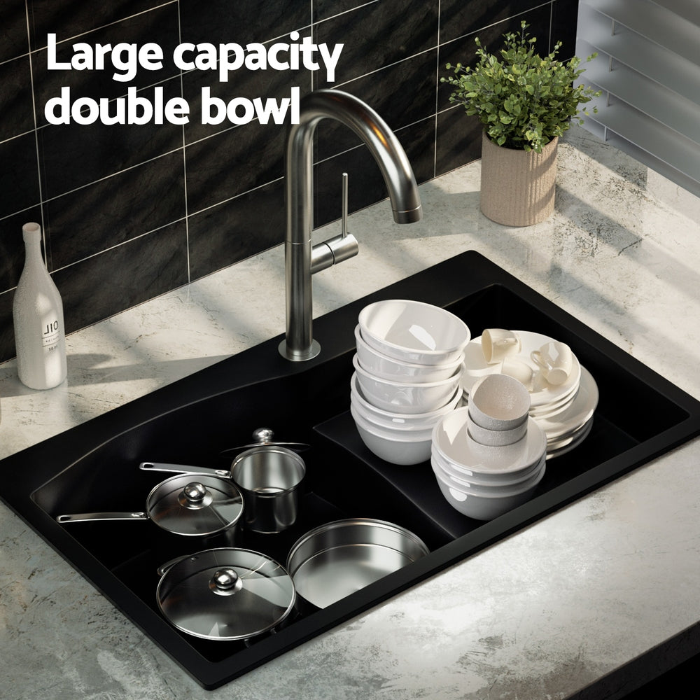 Cefito Granite Stone Kitchen Sink 74x45CM Black