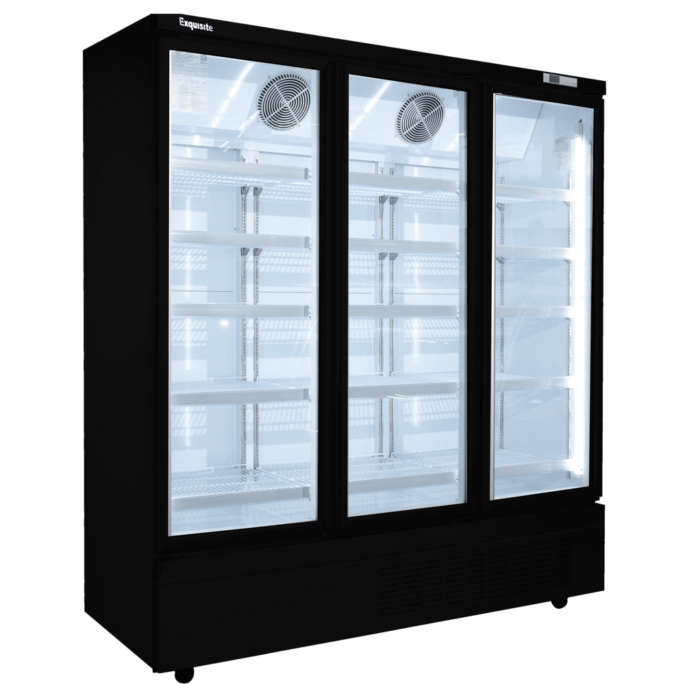 Exquisite SMC1600 Three Glass Door Supermarket Display Commercial Refrigerators Black 1665 Litre