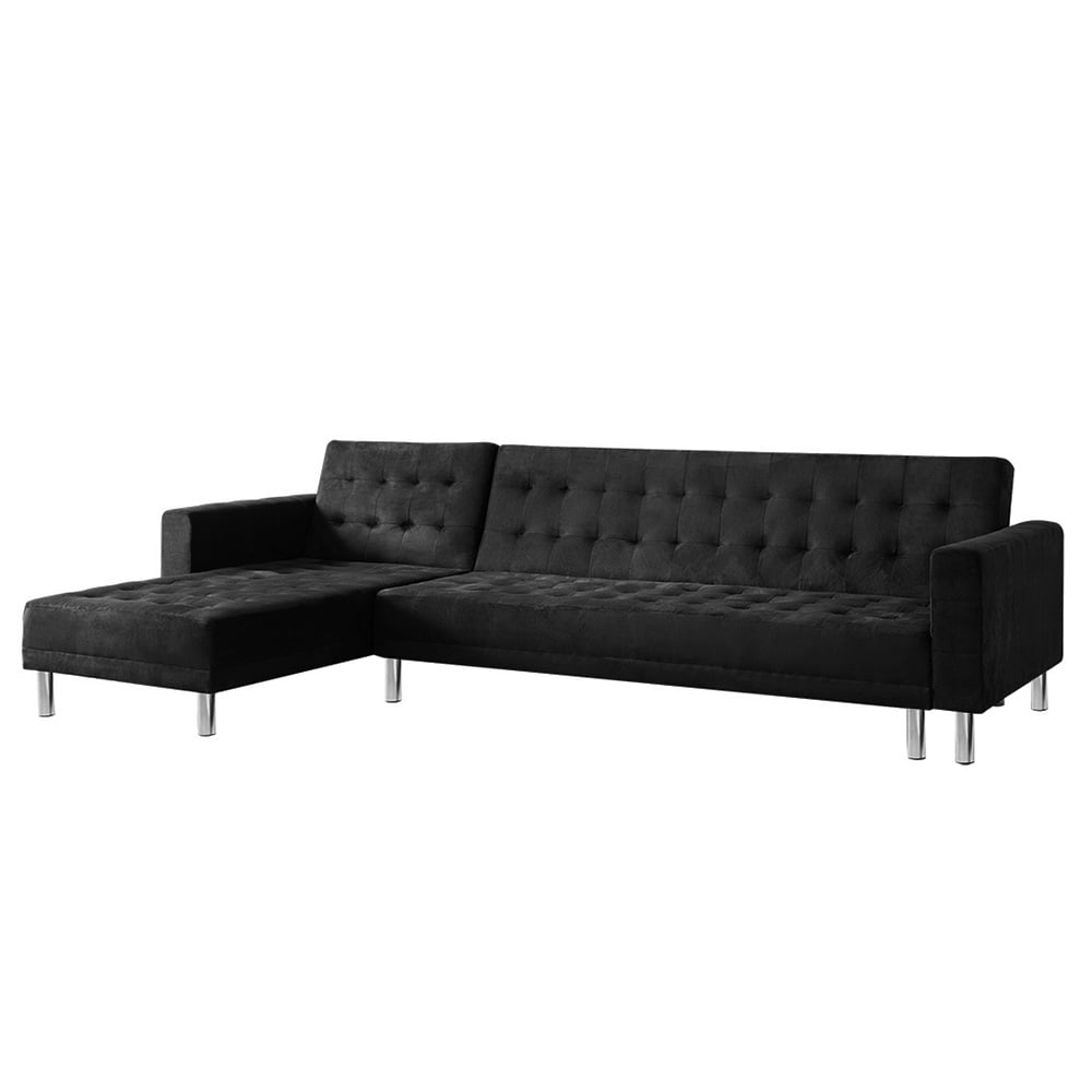Sarantino Vera Modular Tufted Sofa Bed with Chaise - Black
