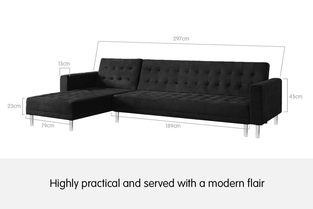 Sarantino Vera Modular Tufted Sofa Bed with Chaise - Black