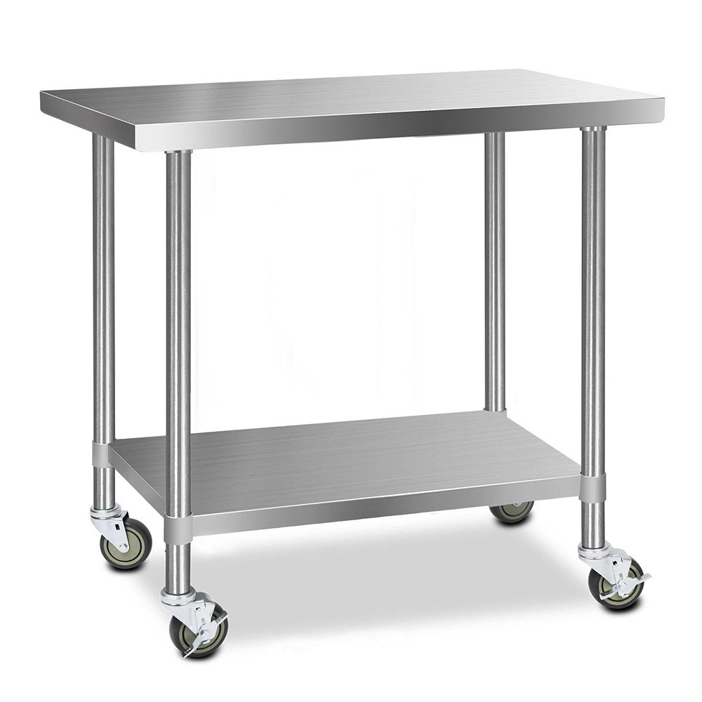 Cefito 304 Stainless Steel Work Bench Table with Wheels 121.9cmx61cm