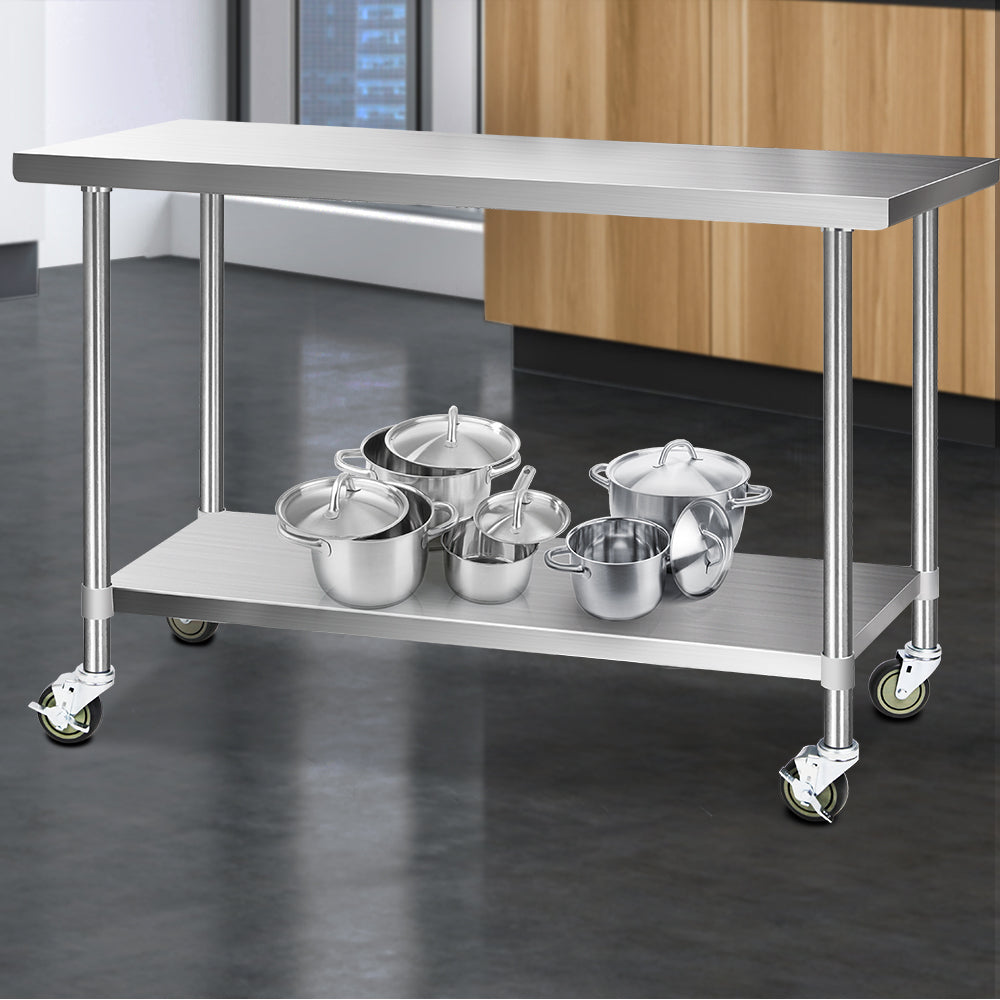 Cefito 304 Stainless Steel Work Bench Table with Wheels 152.4cmx61cm