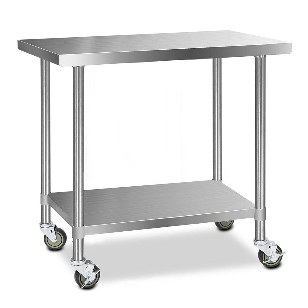 Cefito 430 Stainless Steel Bench Food Prep 121.9cmx61cm Table with Wheels