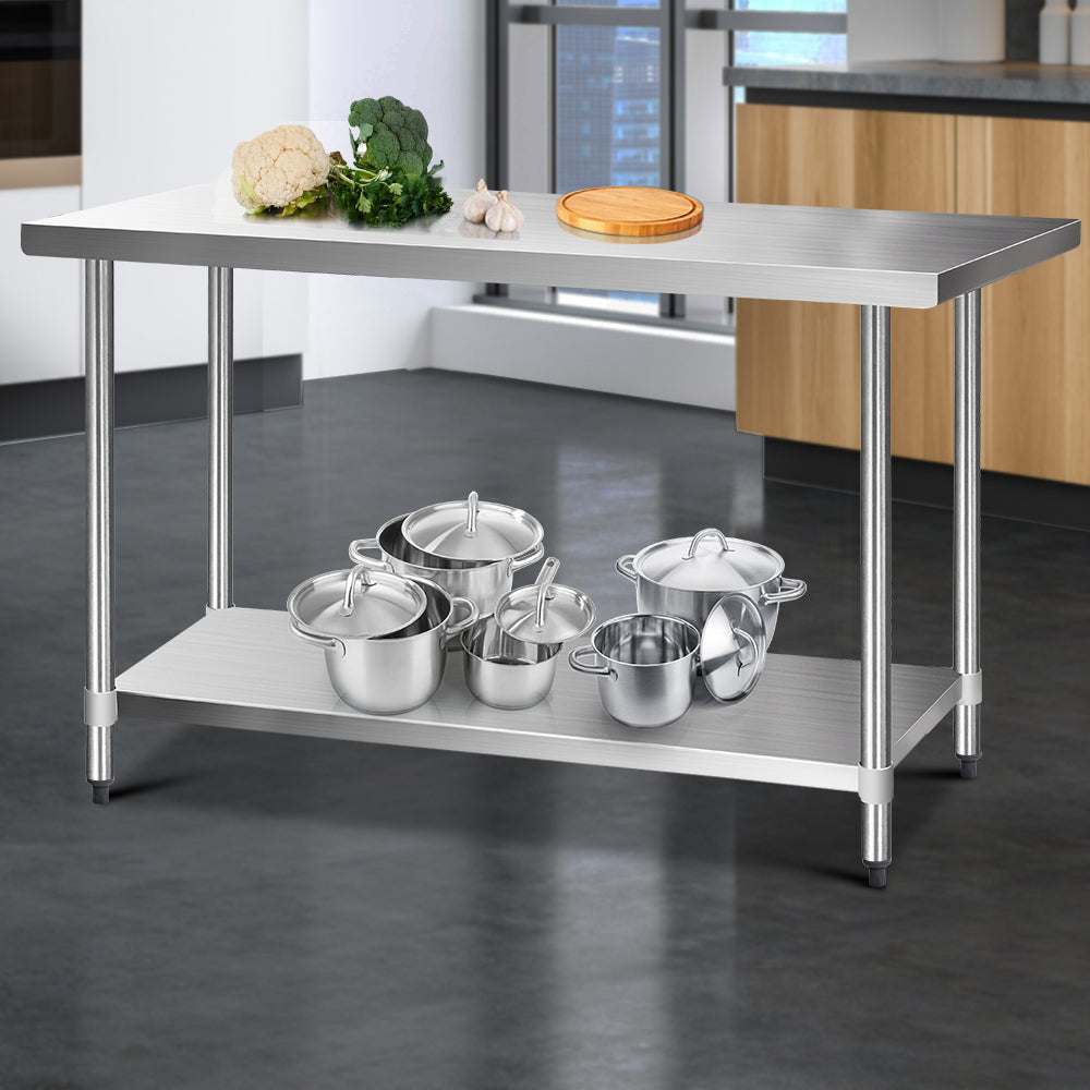 Cefito 430 Stainless Steel Bench Food Prep 152.4cmx61cm Table with Wheels