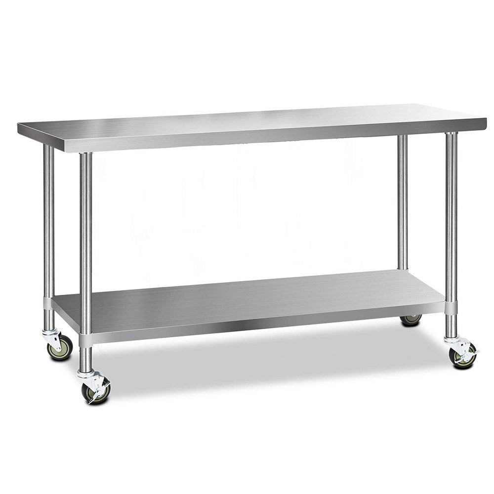 Cefito 430 Stainless Steel Bench Food Prep 182.9cmx61cm Table with Wheels
