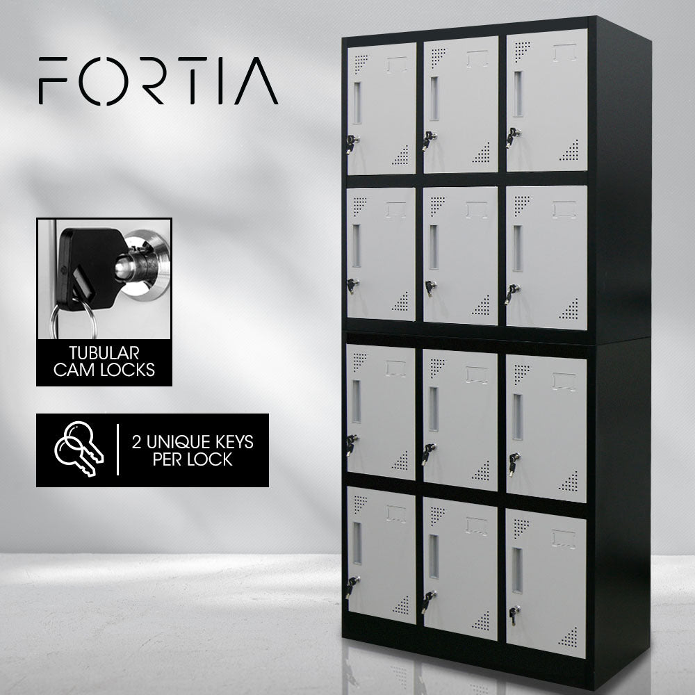 FORTIA 12 Doors Locker Cabinet Metal Gym Storage Home Office School Stationary Compartment