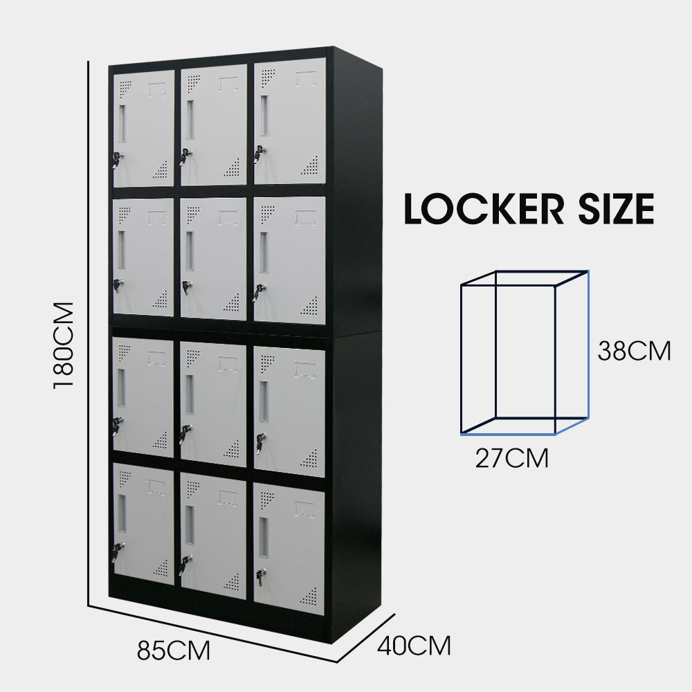 FORTIA 12 Doors Locker Cabinet Metal Gym Storage Home Office School Stationary Compartment