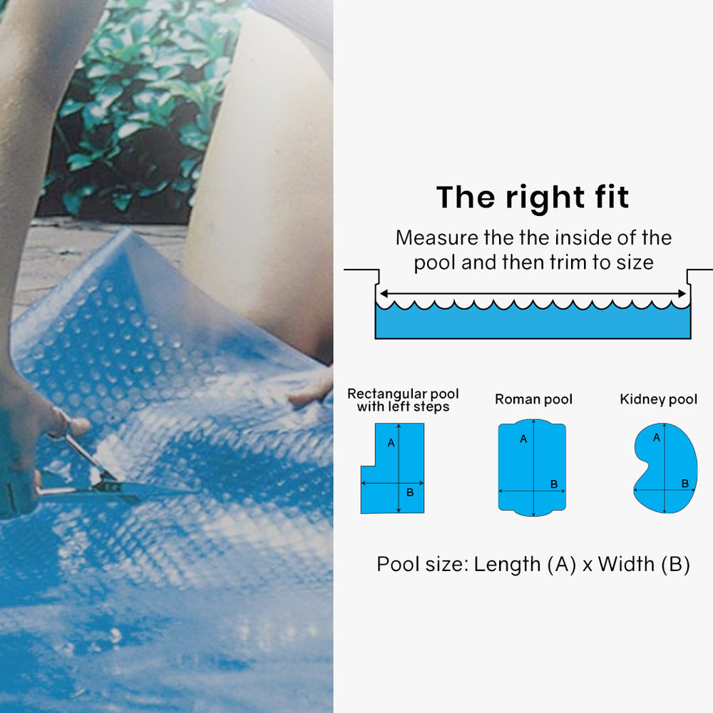 AURELAQUA Pool Cover Roller and 7.5x3.2m Solar Blanket 400 Micron, Blue/Silver