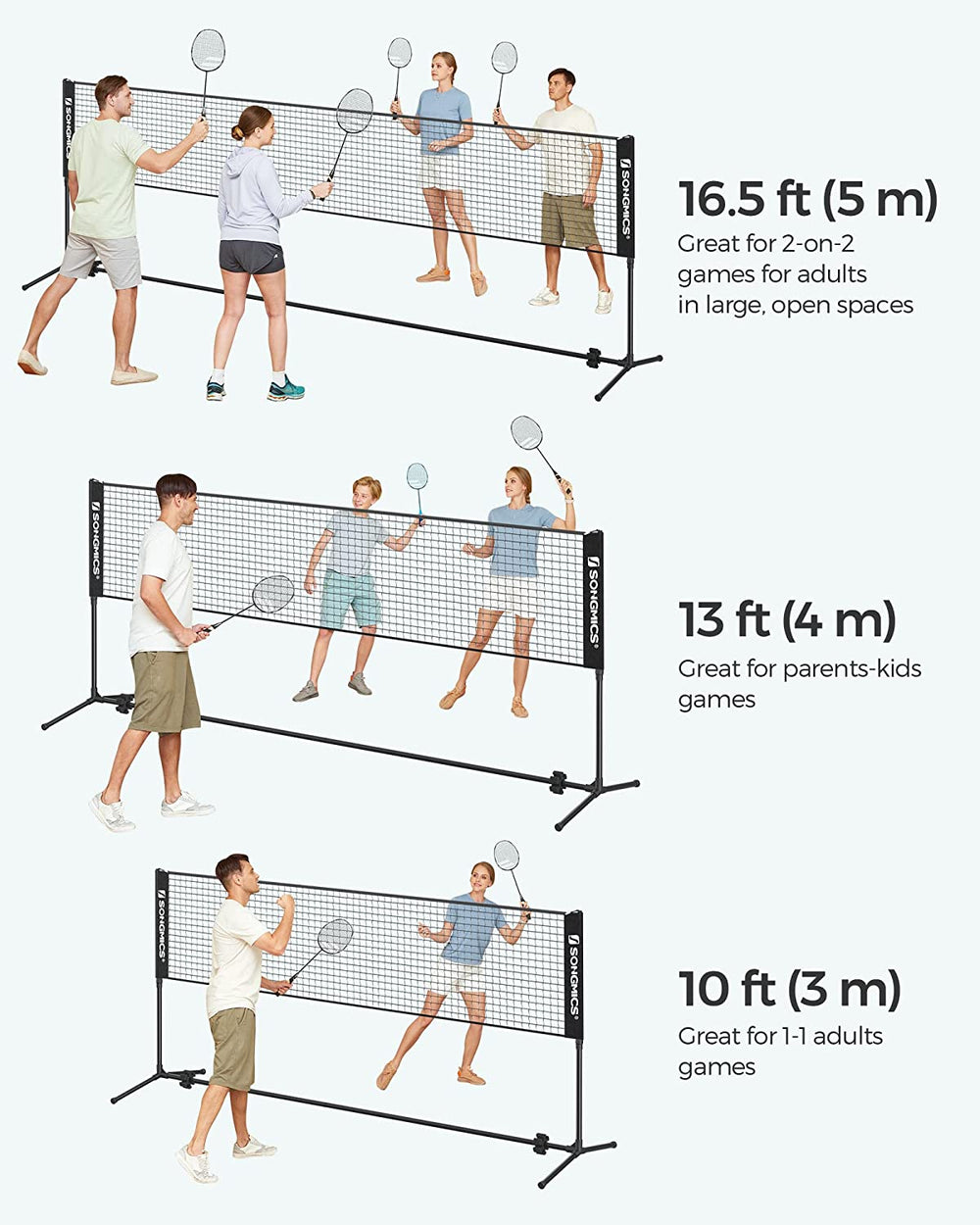 SONGMICS 4m Portable Tennis Badminton Net with Rust-Resistant Tubes Black
