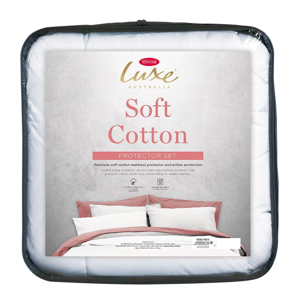 Tontine Single Bed Luxe Cotton Mattress &amp; Pillow Protector Set