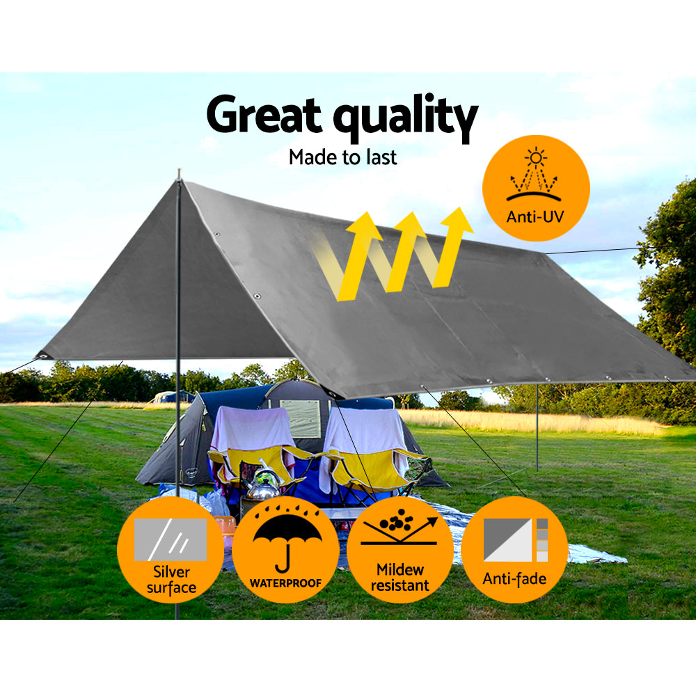 Instahut Tarp Camping Heavy Duty Cover 180GSM 9x12M Silver