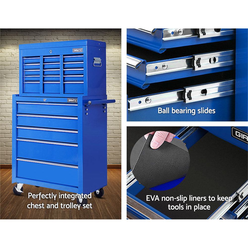 Giantz 14 Drawer Tool Box Cabinet Storage Trolley Blue