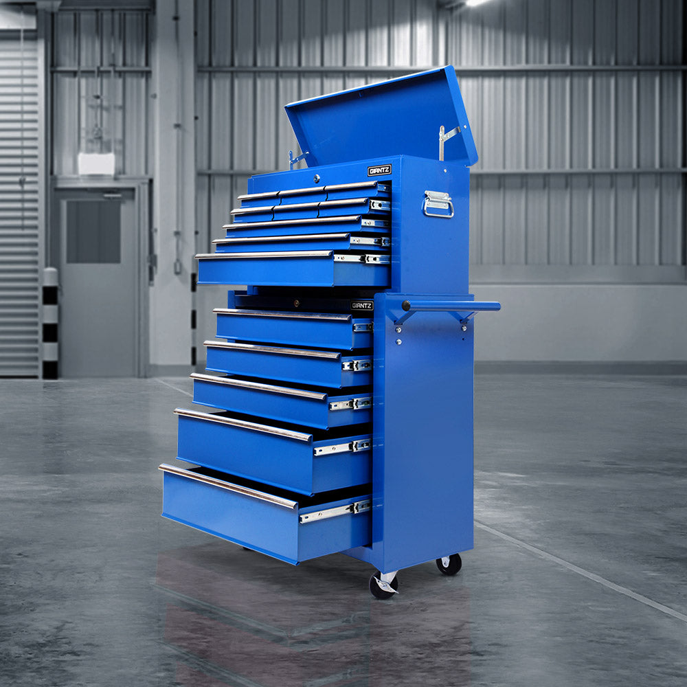 Giantz 14 Drawer Tool Box Cabinet Storage Trolley Blue