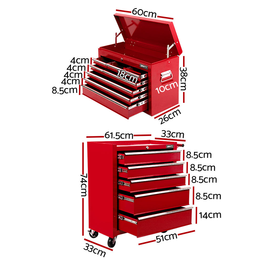 Giantz 14 Drawer Tool Box Cabinet Garage Storage Trolley Red