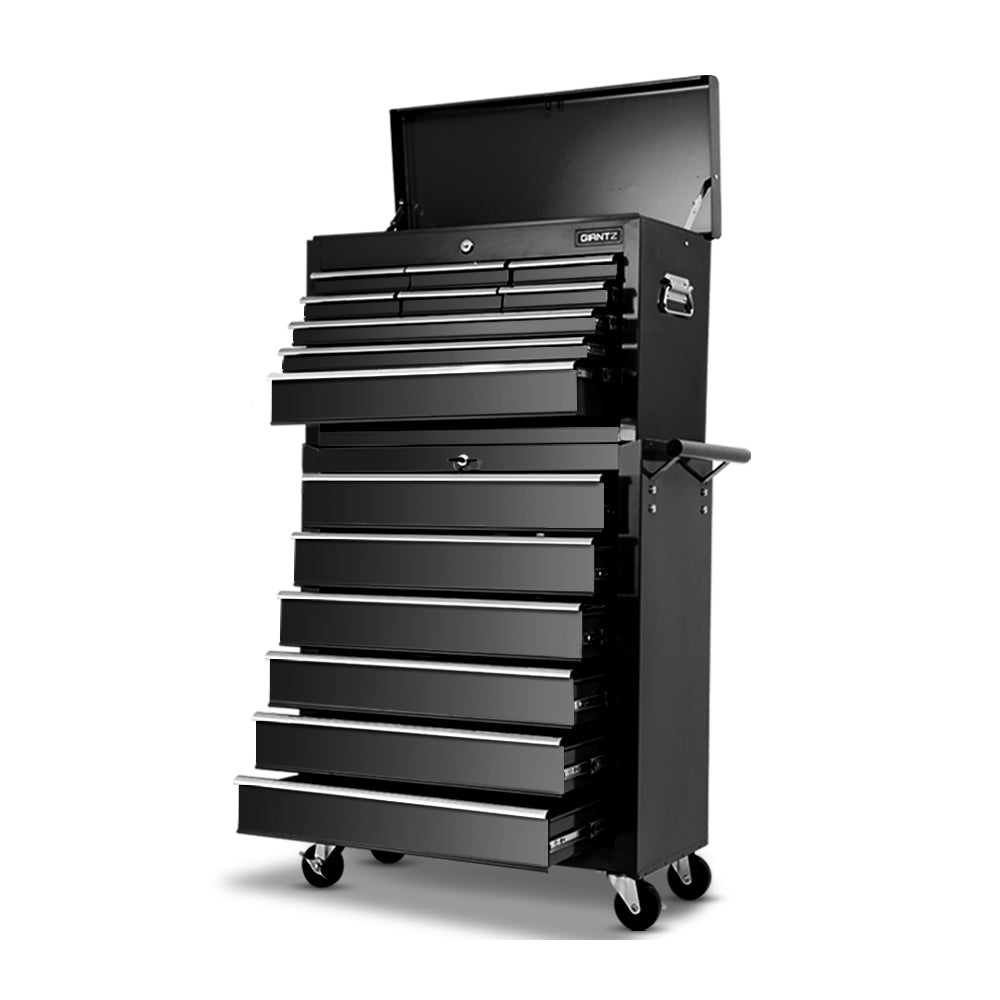 Giantz Tool Box Cabinet Trolley 15 Drawers Toolbox Black