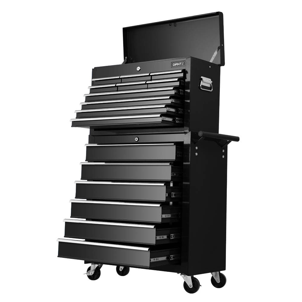 Giantz Tool Box Cabinet Trolley 16 Drawers Toolbox Black