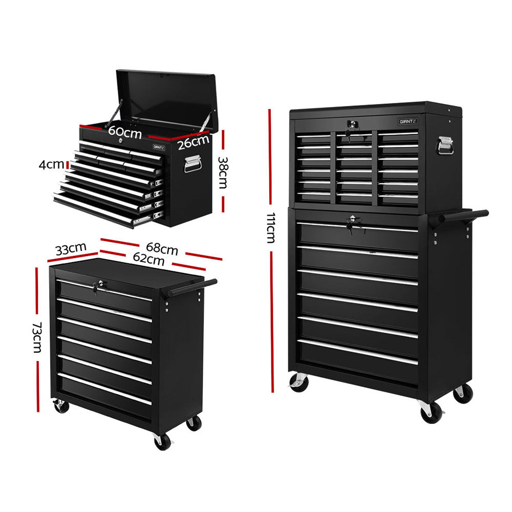 Giantz Tool Box Cabinet Trolley 16 Drawers Toolbox Black