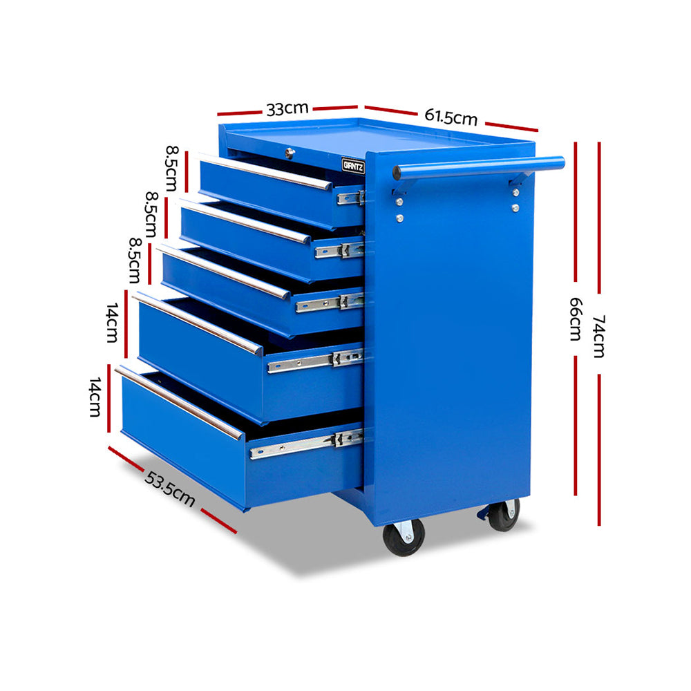 Giantz 5 Drawers Tool Box Cabinet Trolley Blue