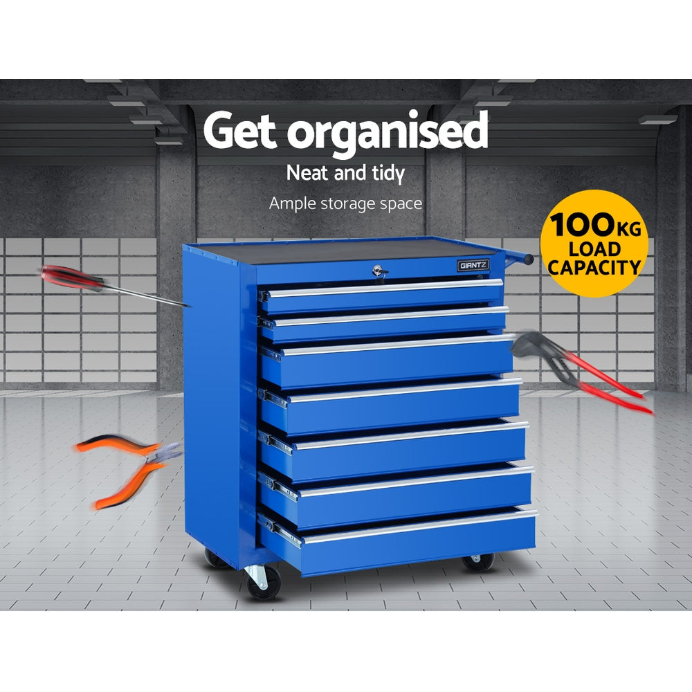 Giantz Chest Trolley 7 Drawers Toolbox Storage Blue