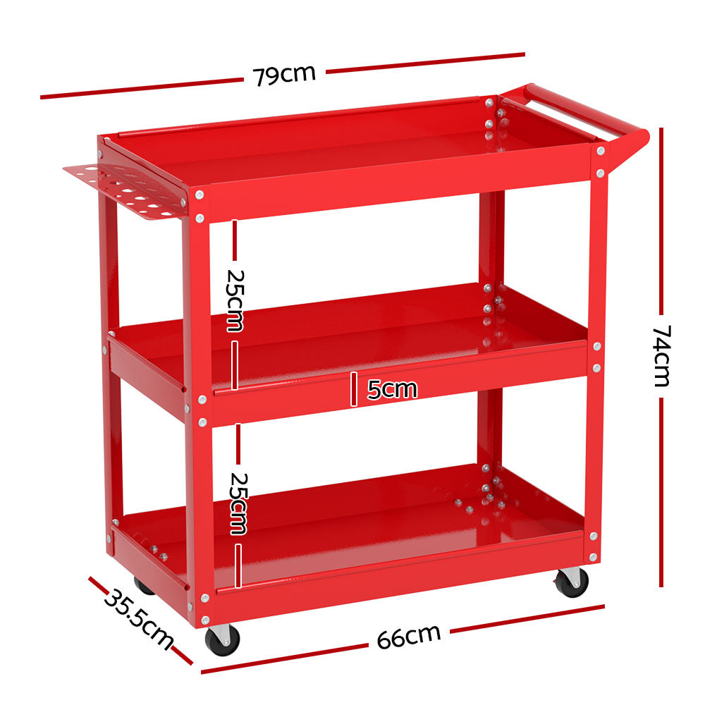 Giantz 3-Tier Tool Cart Trolley Toolbox Storage Organizer Red