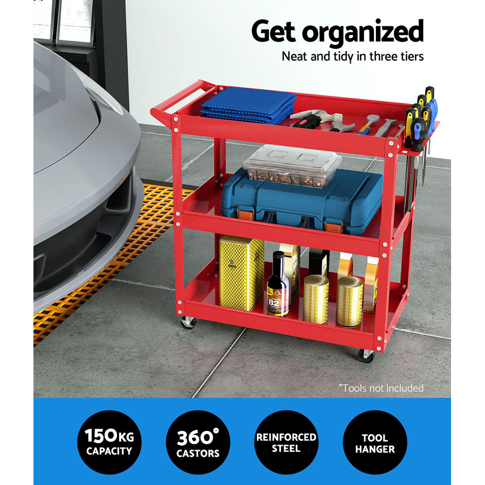 Giantz 3-Tier Tool Cart Trolley Toolbox Storage Organizer Red