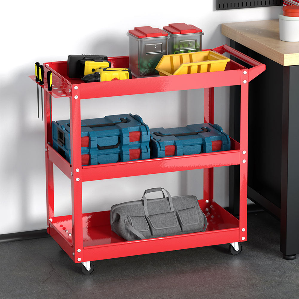 Giantz 3-Tier Tool Cart Trolley Toolbox Storage Organizer Red